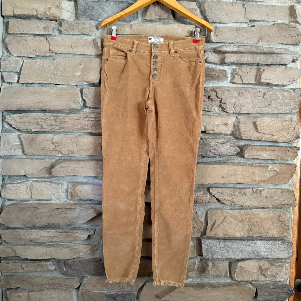 Free People Button Fly High Rise Corduroy Pants Women's 25 Tan Camel